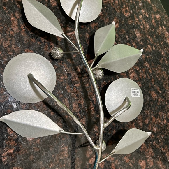 Crate & Barrel Silver Leaf pillar Candle Holder - Picture 3 of 4